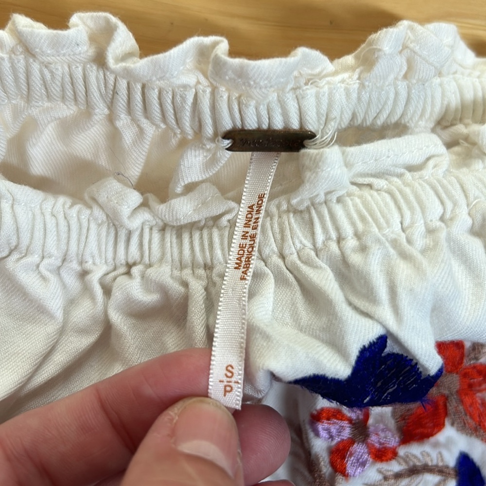 Free People Off Shoulder Embroidered 100% Cotton Dress w/Pockets | Size Small - Picture 9 of 11